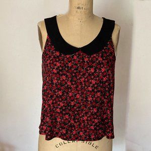 Floral Print Scoop Neck Peter Pan Collar Top